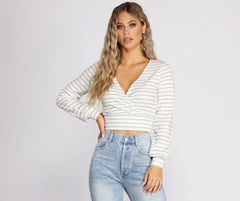 Cute And Casual Striped Ribbed Crop Top Ins Street