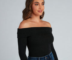 Cozy Knit Off-The-Shoulder Top ladies-street