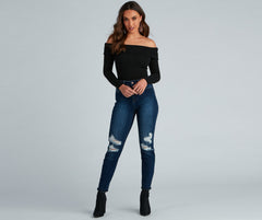 Cozy Knit Off-The-Shoulder Top ladies-street