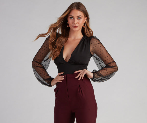 So Chic Puff Sleeve Lace Bodysuit