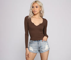 So Basic Notched Ribbed Knit Top Ins Street