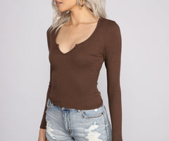 So Basic Notched Ribbed Knit Top Ins Street