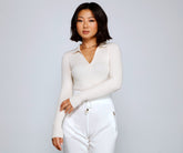 Collared and Chic Ribbed Top Ladies-street