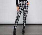 High Waist Plaid Joggers With Chain insstreet