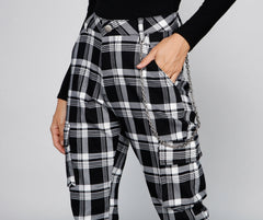 High Waist Plaid Joggers With Chain insstreet