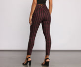 High Waist Snap Front Plaid Skinny Pants insstreet