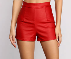 High Waist Coated Faux Leather Shorts insstreet
