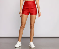 High Waist Coated Faux Leather Shorts insstreet