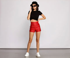 High Waist Coated Faux Leather Shorts insstreet