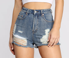 High Waist Distressed Denim Shorts insstreet