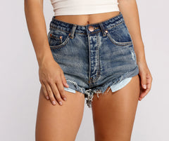 High Waist Roll Up Hem Denim Shorts insstreet