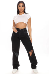 Amsterdam Elastic Waistband Boyfriend Jeans - Black Ins Street