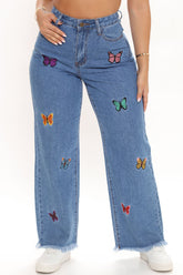 On Butterfly Wings Straight Leg Jeans - Medium Blue Wash Ins Street