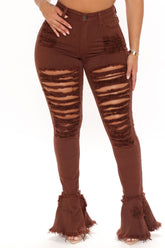 Fray What You Mean Flare Leg Jeans - Chocolate Ins Street