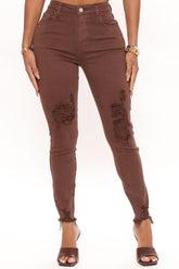Feel That Vibe Ripped Skinny Jeans - Chocolate Ins Street