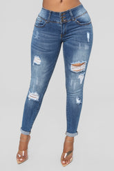 Turnin' Heads Low Rise Jeans - Medium Blue Wash Ins Street