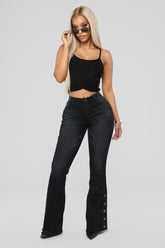 Beatriz Snap Flare Jeans - Black Ins Street