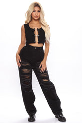 Never Letting Go Distressed Boyfriend Jeans - Black Ins Street