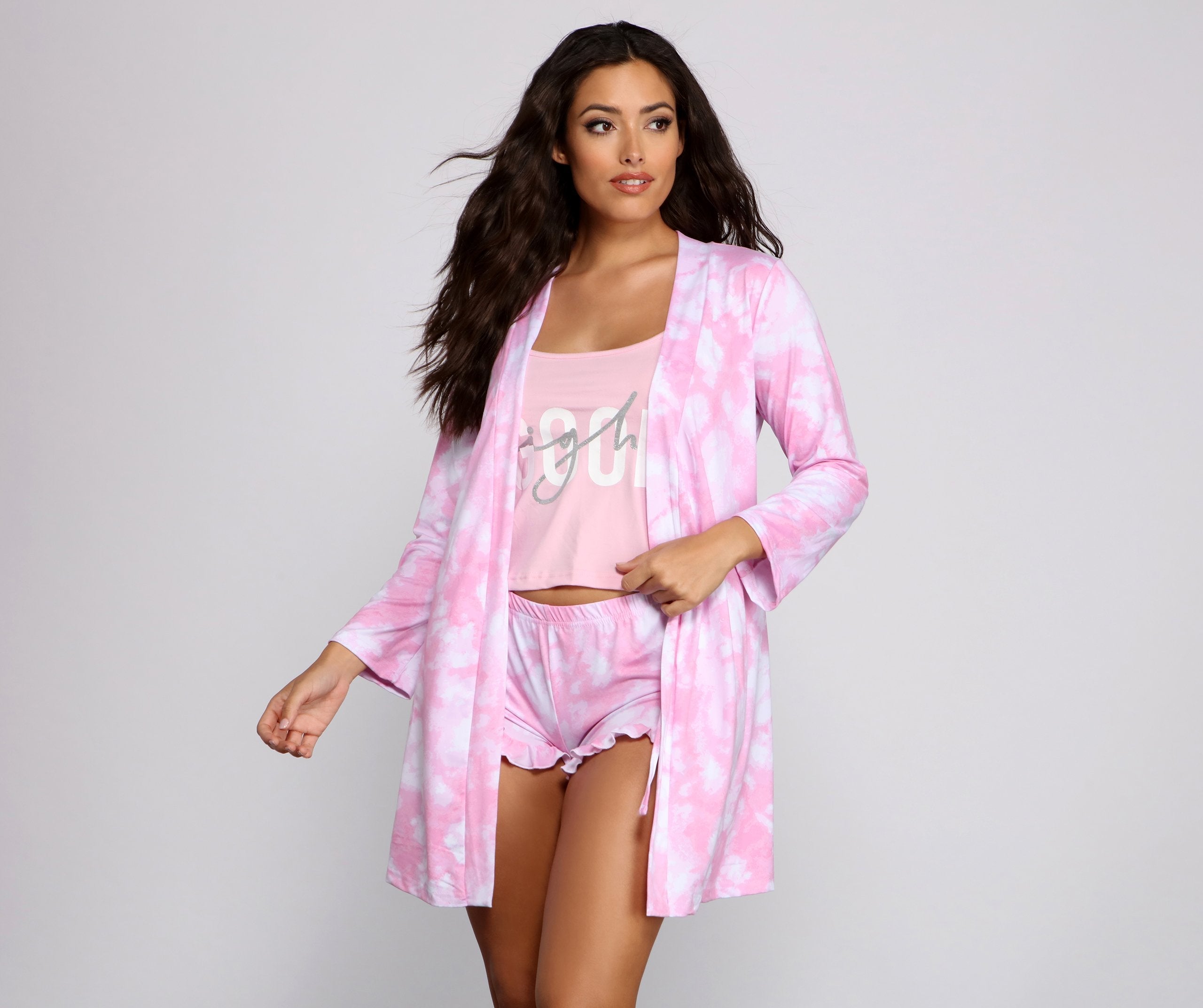 Cloud 9 Tie Dye Robe and Pajama Cami With Shorts Set Ins Street