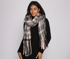 Cozy Plaid Fringe Blanket Scarf Ladies-street
