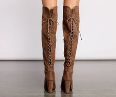 Lace Back Over The Knee Block Heeled Boots Ins Street