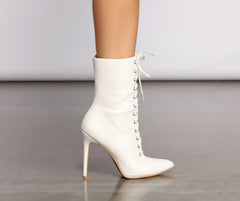 Lace Up Faux Leather Stiletto Booties Ins Street