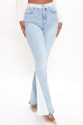 Skyline Stretch Colorblock Flare Jeans - Medium Blue Wash Ins Street