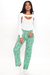 All In The Swirl Straight Leg Jeans - Kelly Green Ins Street