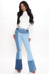 Stay In The Lines Colorblock Flare Jeans - Blue/combo Ins Street