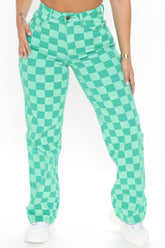 What The Check Straight Leg Jeans - Green Ins Street