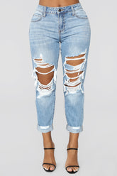 Jax Distressed High Rise Boyfriend Jeans - Light Wash Ins Street