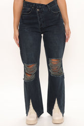 Crossover Split Hem Distressed Jeans - Black Ins Street