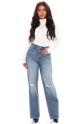 Let's Bounce High Rise Straight Leg Jeans - Medium Blue Wash Ins Street