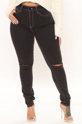 Bristol Contrast Stitch Skinny Jeans - Black Ins Street