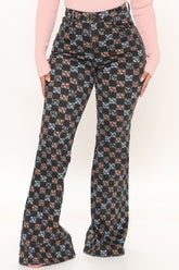 Flower Play Checkered Flare Jeans - Black/combo Ins Street