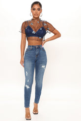 Tabitha Mid Rise Ripped Skinny Jeans - Medium Blue Wash Ins Street