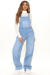 Keep It Loose Wide Leg Denim Overalls - Medium Blue Wash Ins Street