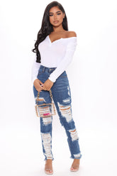 Won't Shred A Tear Destroyed Boyfriend Jeans - Medium Blue Wash Ins Street