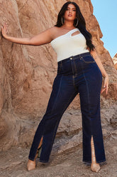 Harlem High Rise Split Hem Bootcut Jeans - Rinse Blue Wash Ins Street