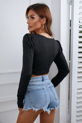 Lace Up Long Sleeve Crop Top Ins Street