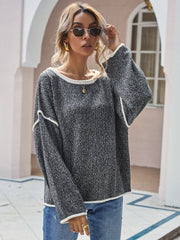 Dropped Shoulder Boat Neck Long Sleeve Sweater Ins Street
