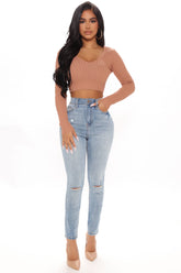 Comfy Feels Elastic Waistband Skinny Jeans - Light Blue Wash Ins Street