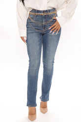 From The Block High Rise Skinny Belted Jeans - Dark Wash Ins Street