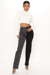 Double Time High Rise Straight Leg Jeans - Black/Grey Ins Street