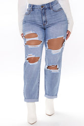 My New Non Stretch Ripped Boyfriend Jeans - Medium Blue Wash Ins Street