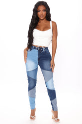 All Fixed Up Patchwork Skinny Jeans - Blue/combo Ins Street
