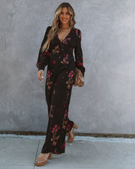 Lily Rose Floral Wide Leg Jumpsuit - Black Ins Street