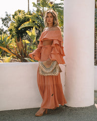 Leila Off The Shoulder Tiered Sleeve Crop Top - Peach Ins Street