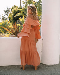 Leila Off The Shoulder Tiered Sleeve Crop Top - Peach Ins Street