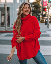 Veyda Ribbed Turtleneck Knit Sweater - Red - FINAL SALE MAIN-001